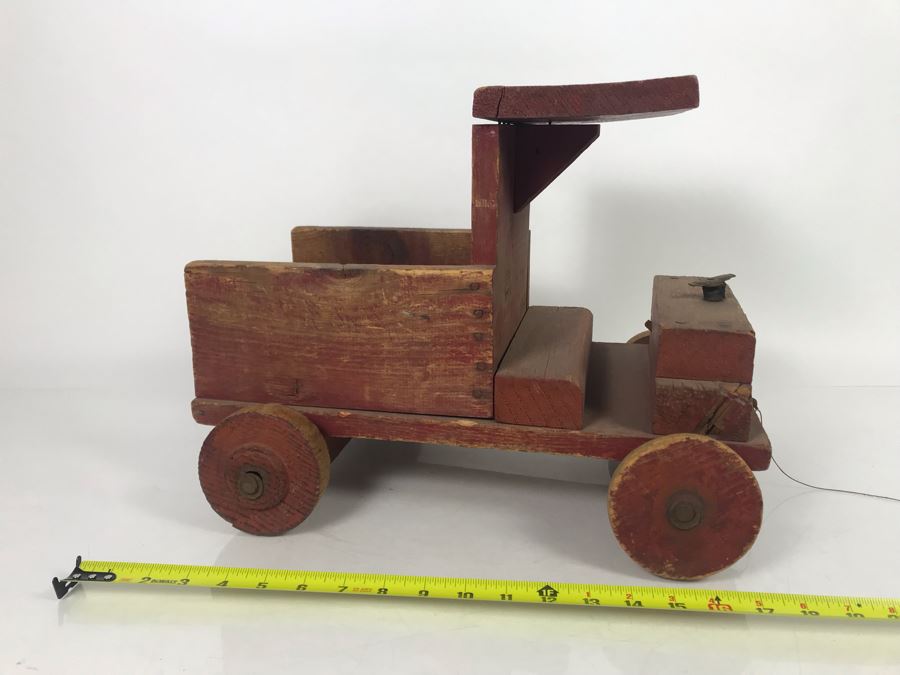 JUST ADDED - Vintage Hand Made Wooden Child's Pull Toy Truck 17'W X 13'D X 13'H [Photo 4]