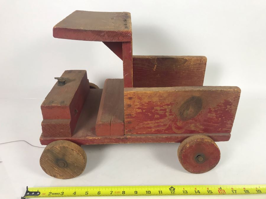 JUST ADDED - Vintage Hand Made Wooden Child's Pull Toy Truck 17'W X 13'D X 13'H [Photo 1]