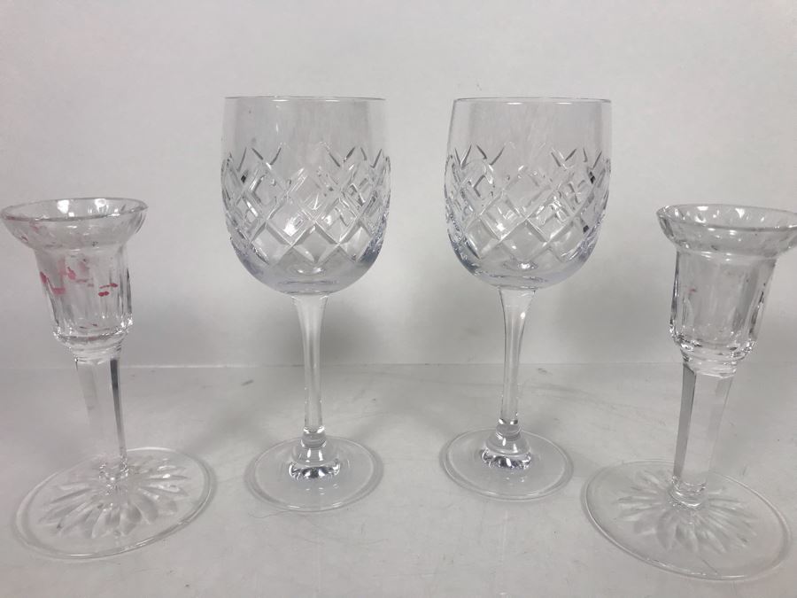 JUST ADDED - Waterford Crystal Lot With (2) Stemware Glasses And Pair Of Candlesticks [Photo 2]