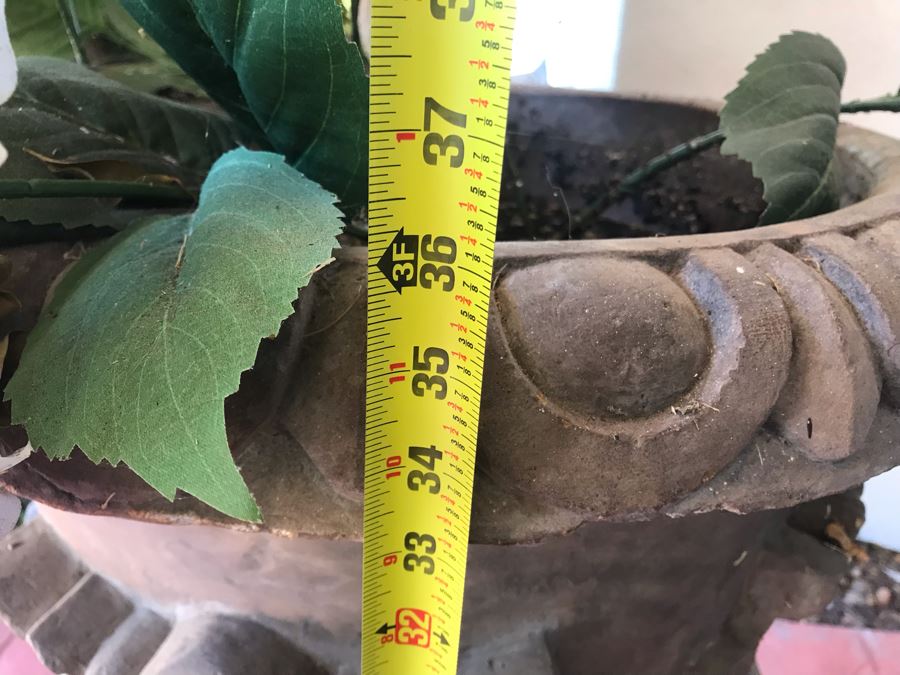 Pair Of Monumental Cast Cement Urn Planters With Ficus Trees 3'H X 2'R [Photo 7]