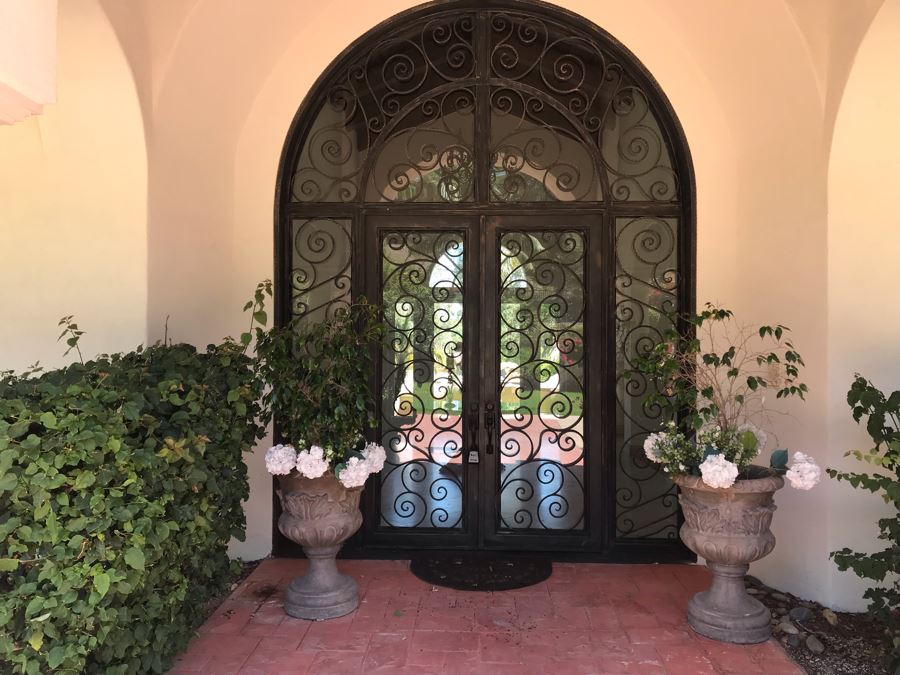 Pair Of Monumental Cast Cement Urn Planters With Ficus Trees 3'H X 2'R [Photo 2]