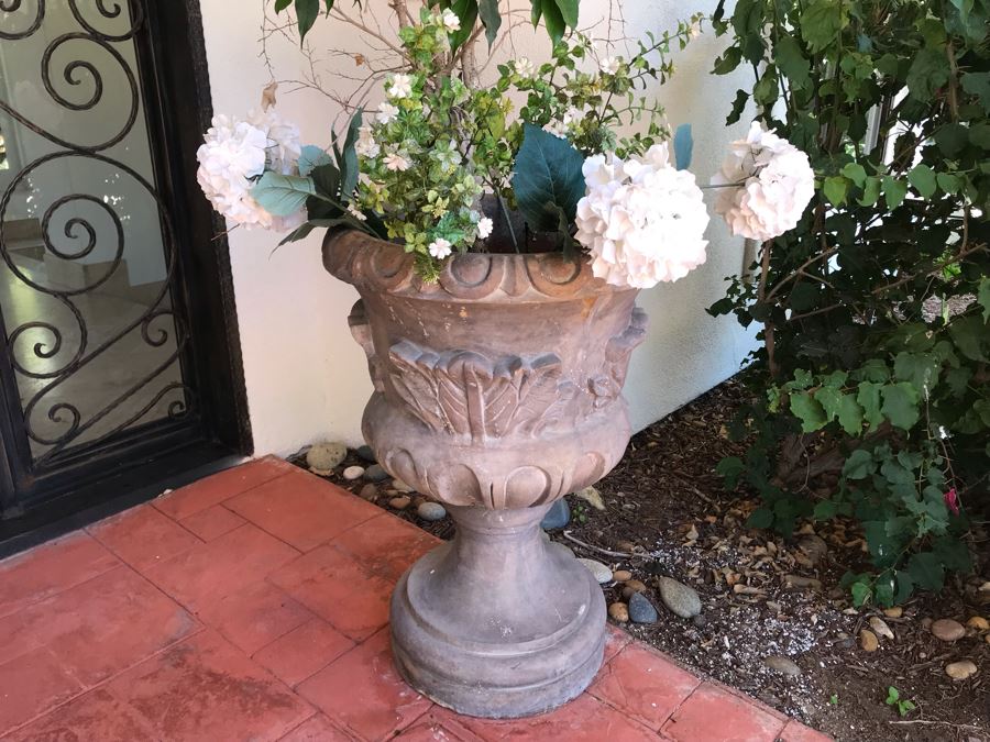 Pair Of Monumental Cast Cement Urn Planters With Ficus Trees 3'H X 2'R [Photo 3]