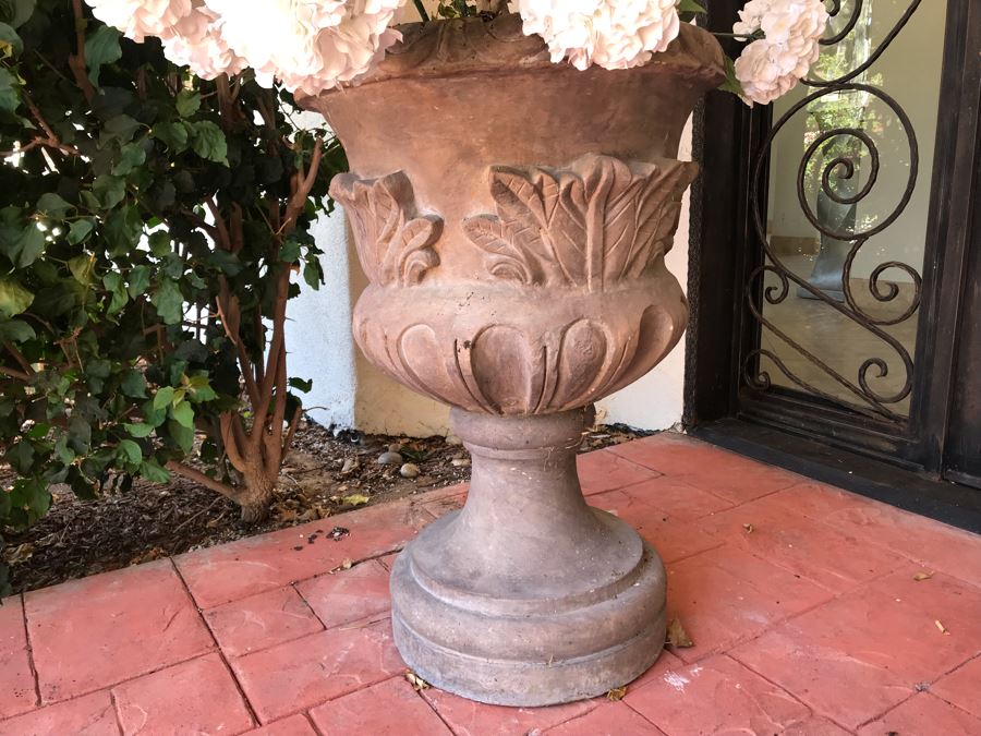 Pair Of Monumental Cast Cement Urn Planters With Ficus Trees 3'H X 2'R [Photo 6]