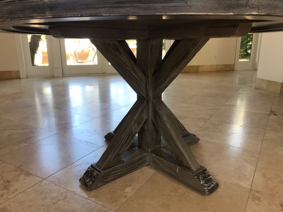 Round Wooden Pedestal Table In Grey Tone Finish With Glass Top By South Cone Home 5'R X 31'H [Photo 7]