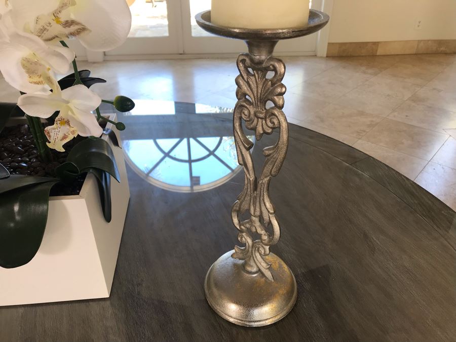 Home Decor Lot With Artificial Orchids Plants And Pair Of Silver Metal Candle Holders [Photo 6]