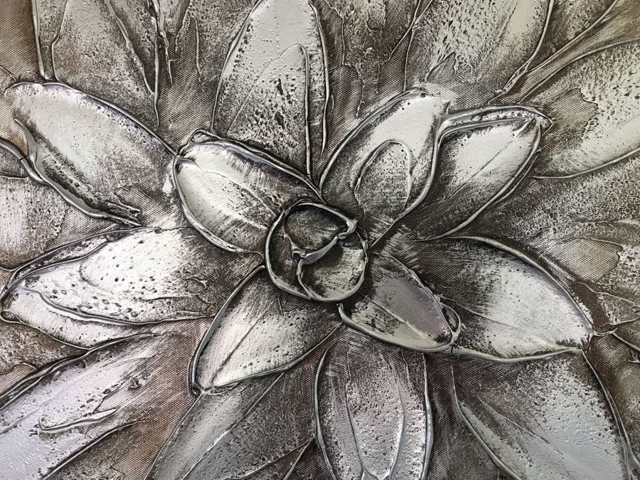 Silver Tone Floral Canvas Print 29.5' X 29.5' [Photo 2]