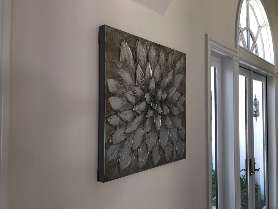 Silver Tone Floral Canvas Print 29.5' X 29.5' [Photo 3]