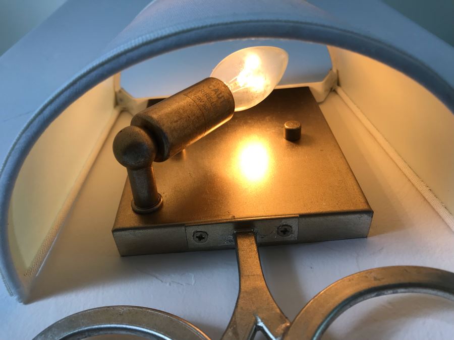 Set Of (4) Silver Tone Metal Lighting Wall Sconces With Shades Ea. 20'L X 11'W - See Photos [Photo 6]