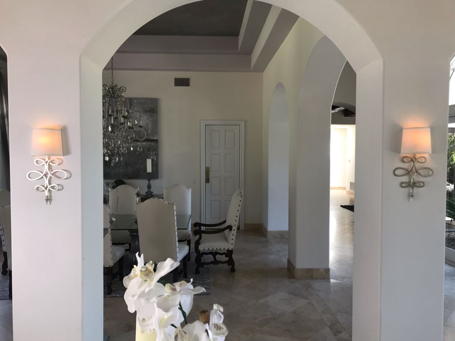 Set Of (4) Silver Tone Metal Lighting Wall Sconces With Shades Ea. 20'L X 11'W - See Photos [Photo 4]