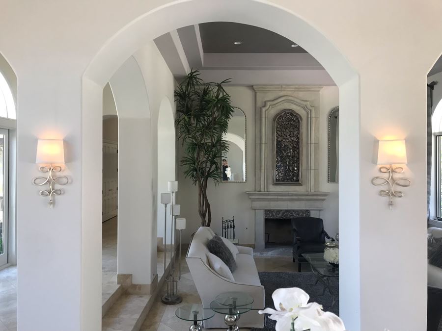 Set Of (4) Silver Tone Metal Lighting Wall Sconces With Shades Ea. 20'L X 11'W - See Photos [Photo 3]