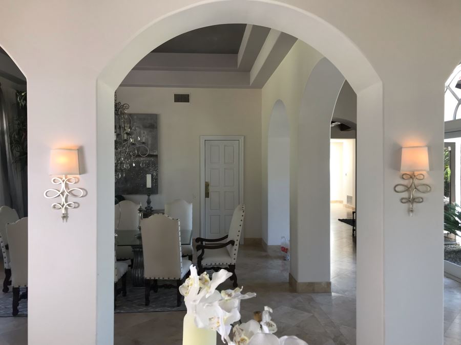 Set Of (4) Silver Tone Metal Lighting Wall Sconces With Shades Ea. 20'L X 11'W - See Photos [Photo 2]