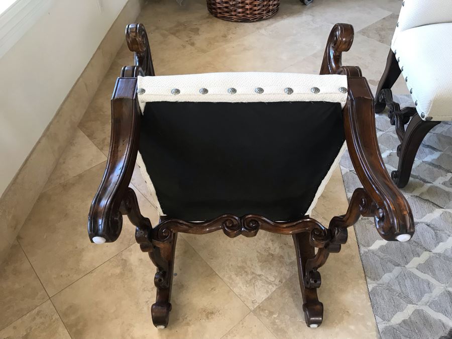 Set Of (8) Upholstered Wooden Dining Chairs (Some Fabric Staining) - Does Not Include Glass Table [Photo 12]