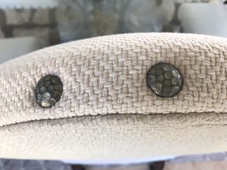 Set Of (8) Upholstered Wooden Dining Chairs (Some Fabric Staining) - Does Not Include Glass Table [Photo 8]