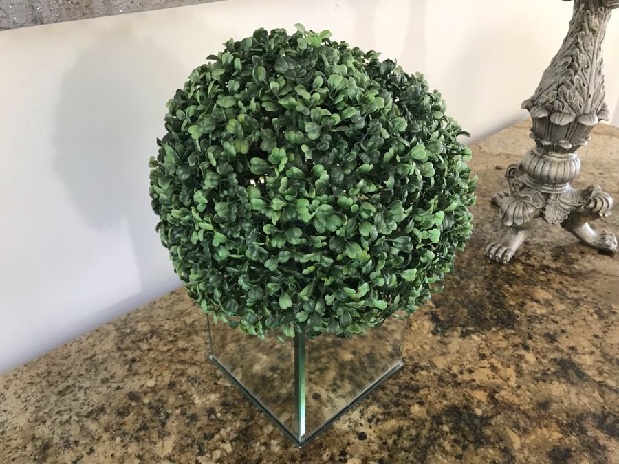 Home Decor Lot With Pair Of Ornate Silver Candle Holders 21'H And Artificial Plant [Photo 6]