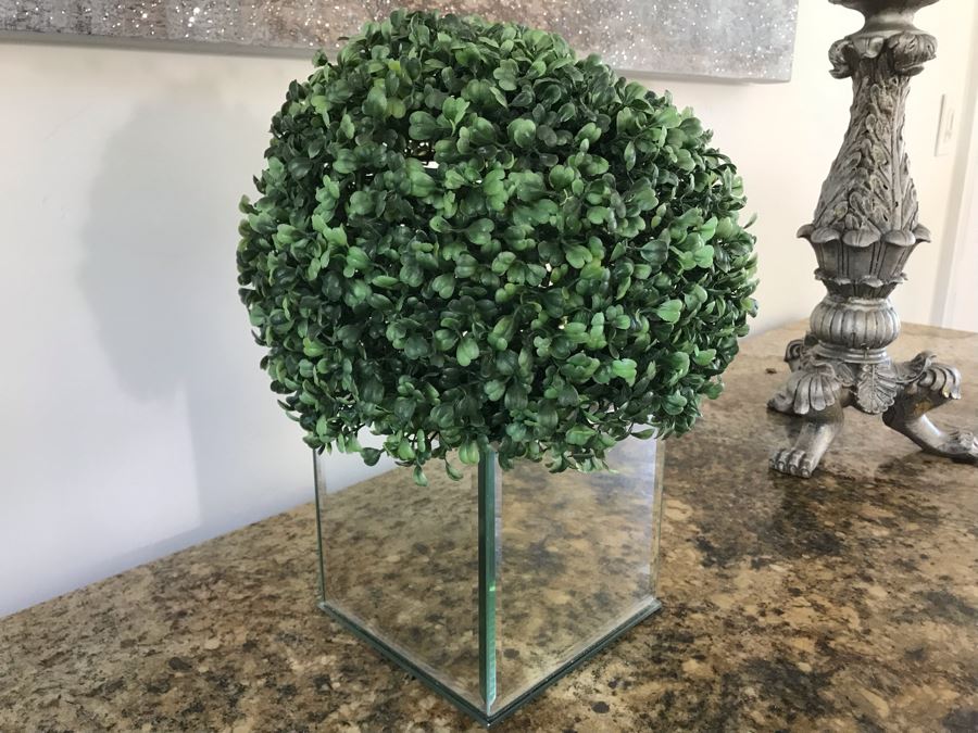 Home Decor Lot With Pair Of Ornate Silver Candle Holders 21'H And Artificial Plant [Photo 5]