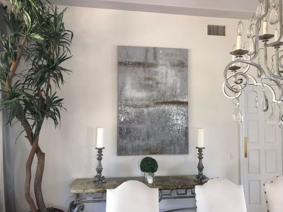 Large Abstract Silver Tone Canvas Print 4' X 6' [Photo 2]