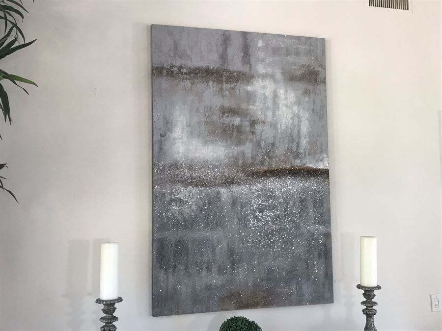 Large Abstract Silver Tone Canvas Print 4' X 6' [Photo 3]