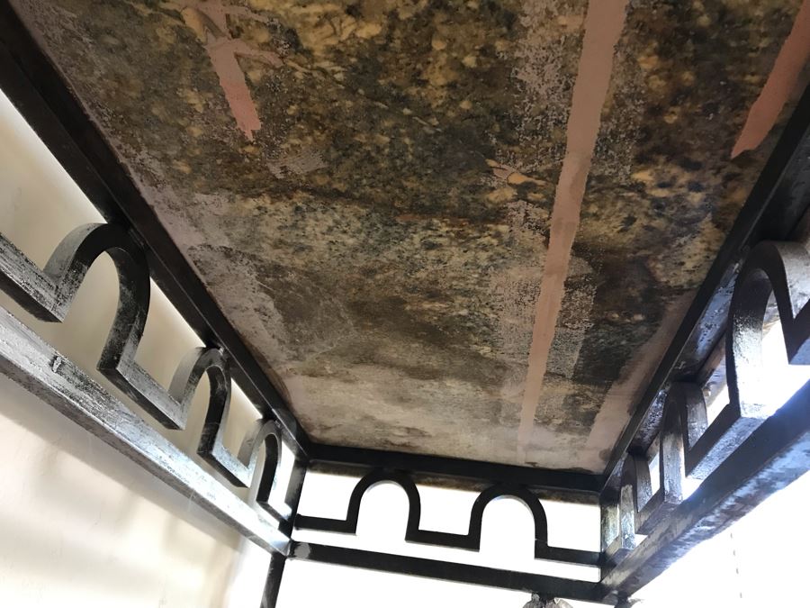 Large Console Entry Table With Thick Marble Top And Ornate Metal Silver Base 91'W X 21.5'D X 33'H [Photo 11]