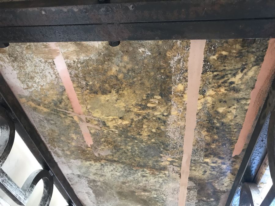 Large Console Entry Table With Thick Marble Top And Ornate Metal Silver Base 91'W X 21.5'D X 33'H [Photo 10]