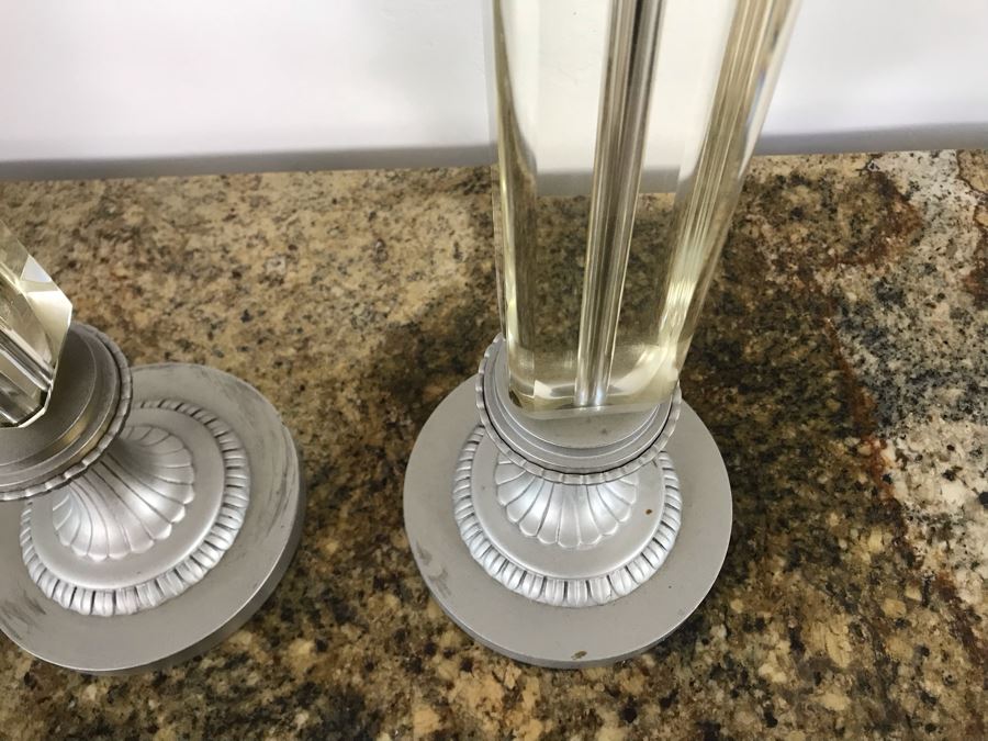 Pair Of Heavy Glass Ornamental Objects Silver Tone 21'H X 7'W [Photo 5]