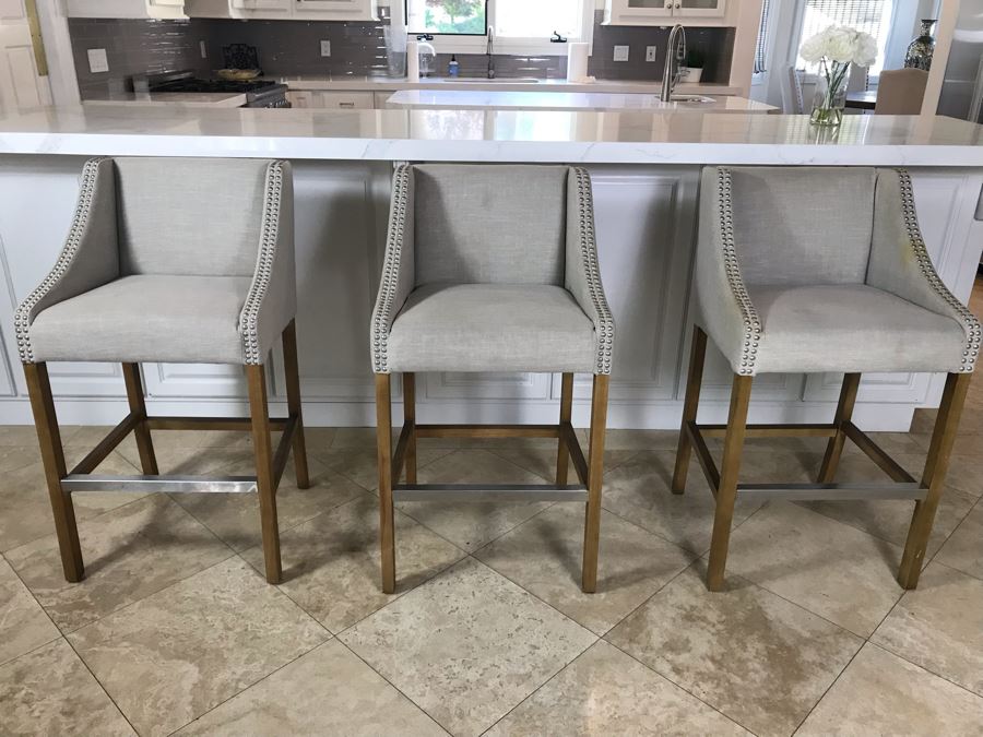 Set Of (3) Modern Upholstered Bar Stools (Some Fabric Staining) [Photo 8]