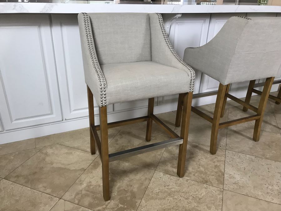 Set Of (3) Modern Upholstered Bar Stools (Some Fabric Staining) [Photo 3]