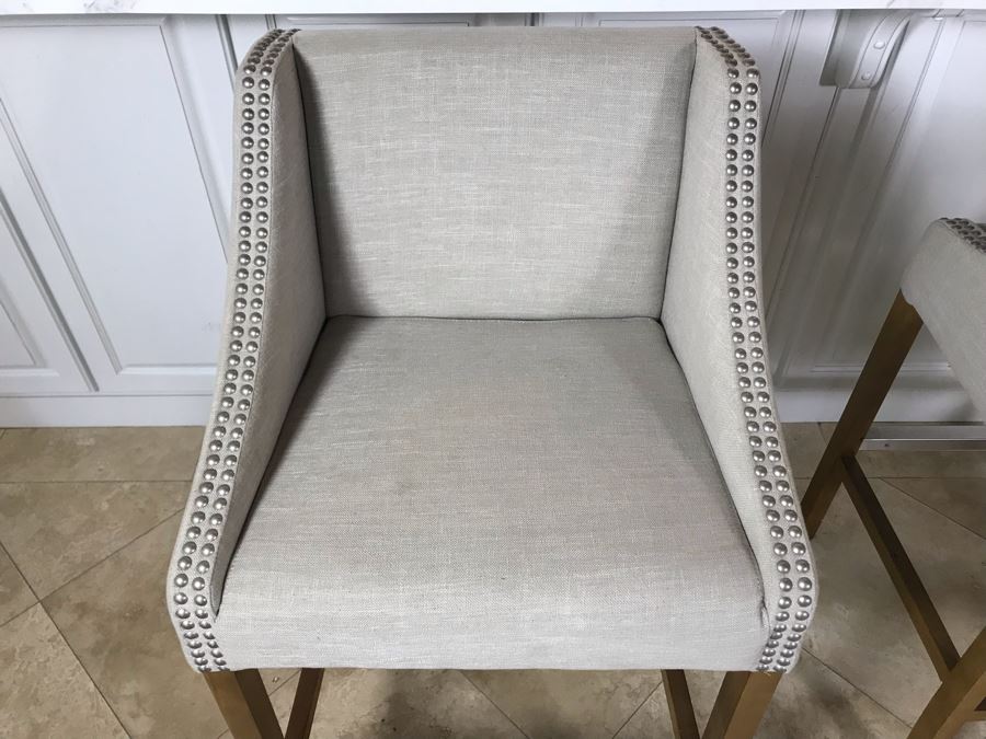 Set Of (3) Modern Upholstered Bar Stools (Some Fabric Staining) [Photo 5]