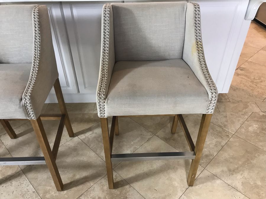 Set Of (3) Modern Upholstered Bar Stools (Some Fabric Staining) [Photo 9]