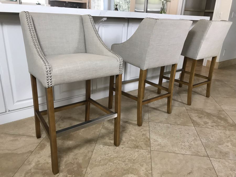 Set Of (3) Modern Upholstered Bar Stools (Some Fabric Staining) [Photo 4]