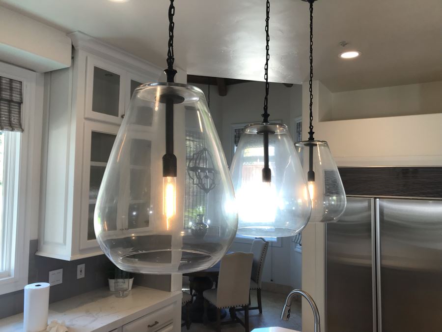 Set Of (3) Hanging Pendant Glass Bulb Light Fixtures [Photo 7]