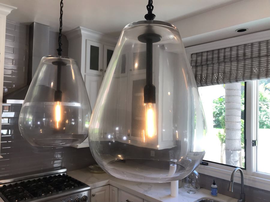 Set Of (3) Hanging Pendant Glass Bulb Light Fixtures [Photo 6]