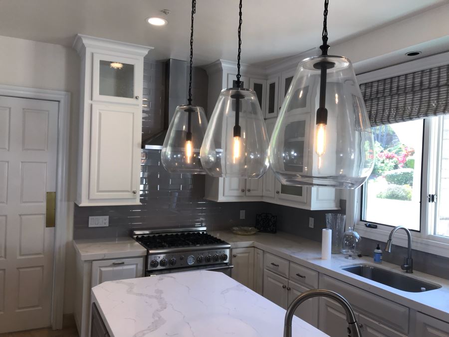 Set Of (3) Hanging Pendant Glass Bulb Light Fixtures [Photo 5]