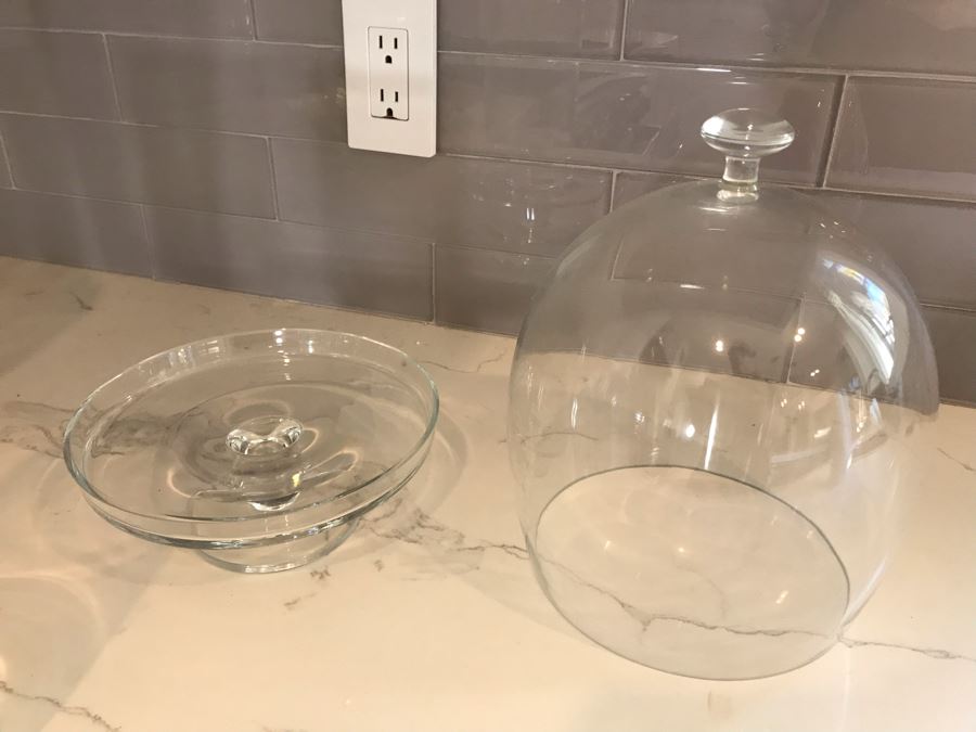 Footed Plate With Glass Dome, Pair Of Glass Vases And Decorative Plate [Photo 10]