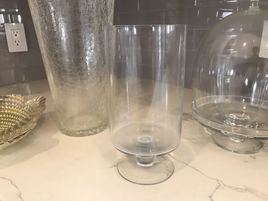 Footed Plate With Glass Dome, Pair Of Glass Vases And Decorative Plate [Photo 9]