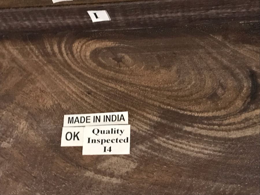 Nice Turned Wooden Pedestal Table 5'R X 31.5'H With (5) Upholstered Dining Chairs And Geometric Mosiac Glass Vase (Fabric On Chairs Have Some Staining) [Photo 9]