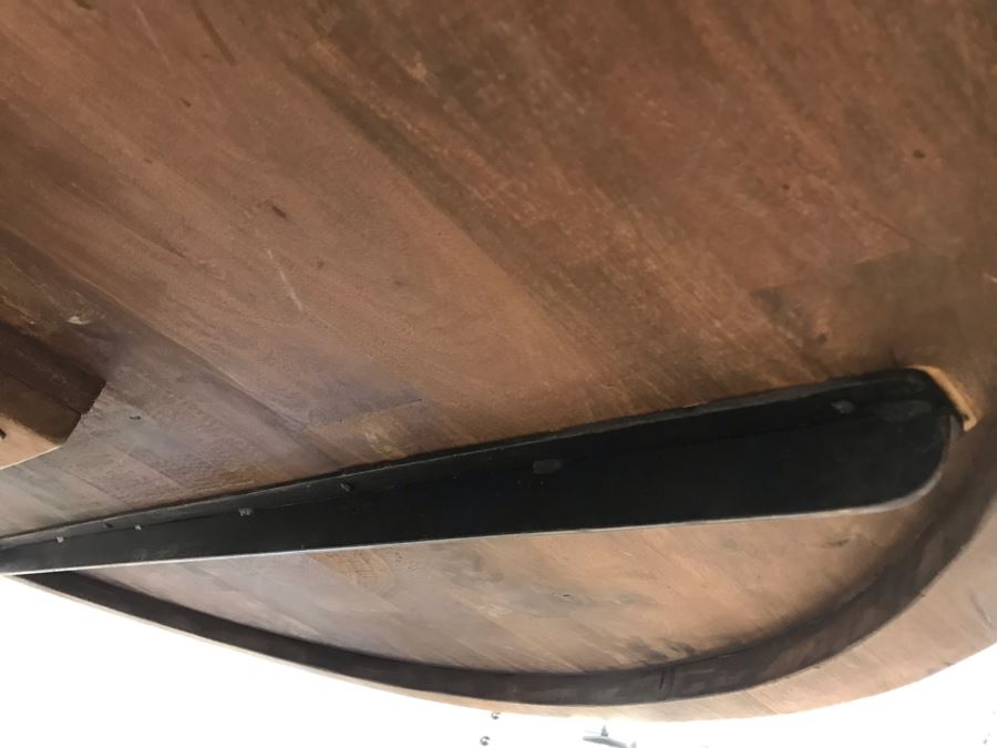 Nice Turned Wooden Pedestal Table 5'R X 31.5'H With (5) Upholstered Dining Chairs And Geometric Mosiac Glass Vase (Fabric On Chairs Have Some Staining) [Photo 11]