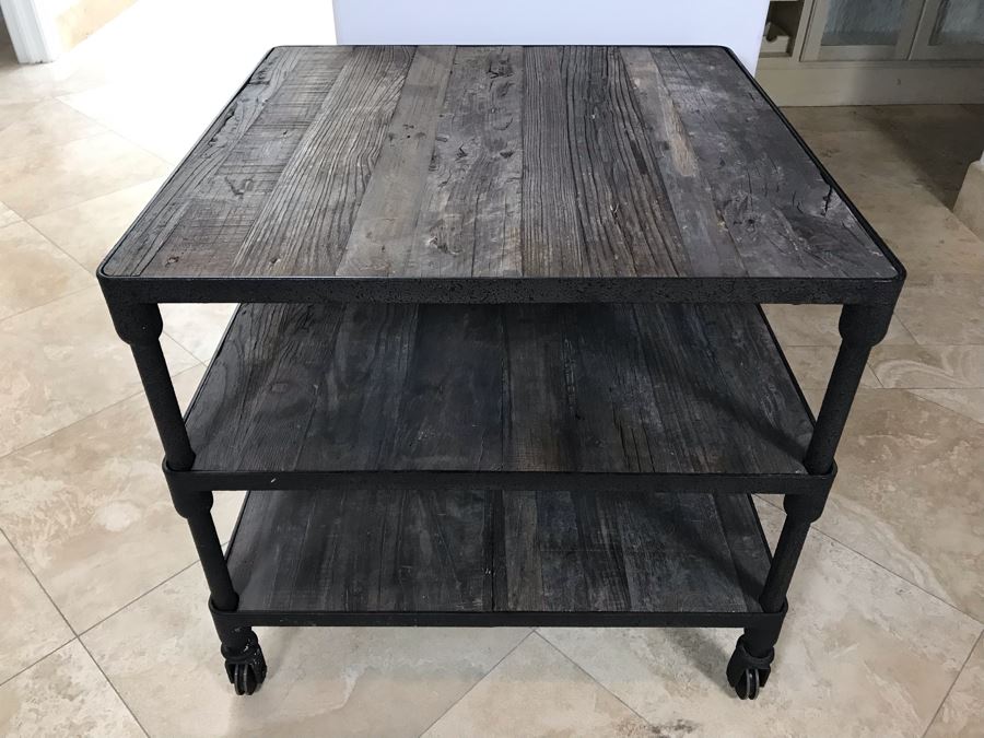 Industrial Wood And Metal Table Cart With Metal Casters 3-Shelves 27.5' X 27.5' X 25.5'H [Photo 2]