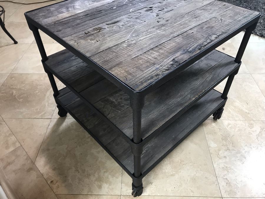 Industrial Wood And Metal Table Cart With Metal Casters 3-Shelves 27.5' X 27.5' X 25.5'H [Photo 9]