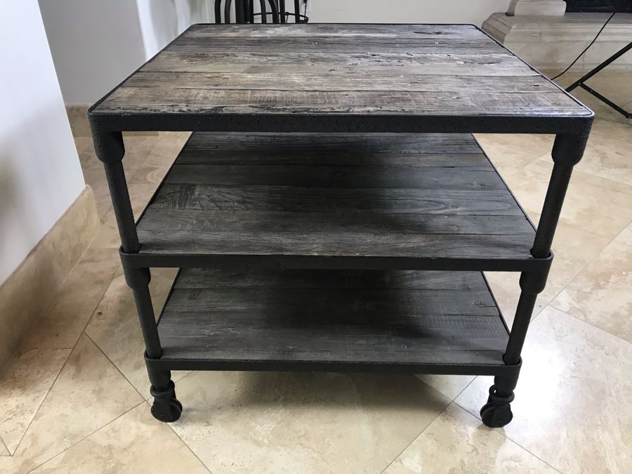 Industrial Wood And Metal Table Cart With Metal Casters 3-Shelves 27.5' X 27.5' X 25.5'H [Photo 10]