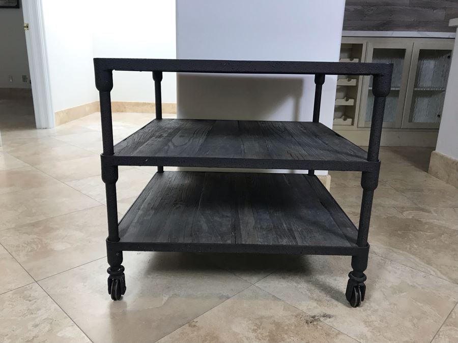 Industrial Wood And Metal Table Cart With Metal Casters 3-Shelves 27.5' X 27.5' X 25.5'H [Photo 4]