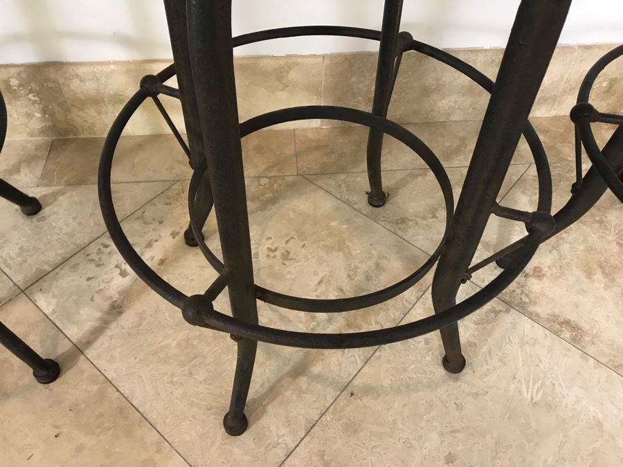 Set Of (3) Industrial Metal And Wooden Bar Stools 18'W X 29'H [Photo 8]