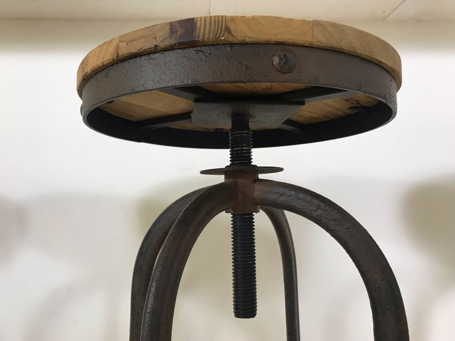 Set Of (3) Industrial Metal And Wooden Bar Stools 18'W X 29'H [Photo 6]