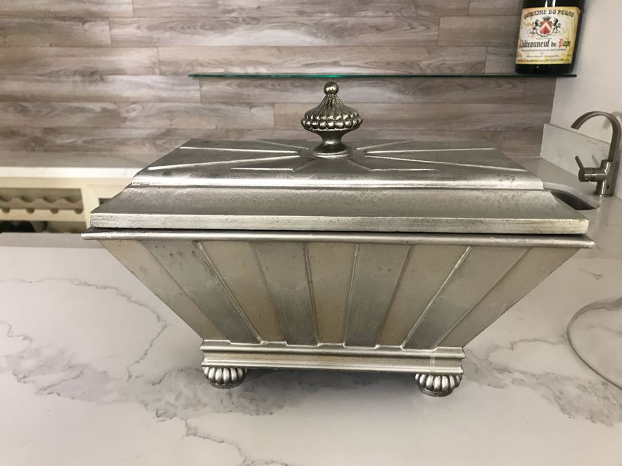 Home Decor Lot: Silver Box, Footed Glass Jar With Lid 27'H And Artificial Plant [Photo 4]