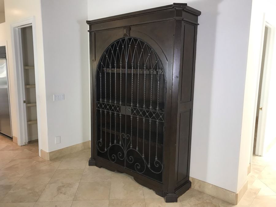 Large Wooden Cabinet With (4) Shelves And Arched Wrought Iron Gate Doors 8'H [Photo 5]