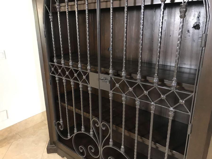 Large Wooden Cabinet With (4) Shelves And Arched Wrought Iron Gate Doors 8'H [Photo 6]