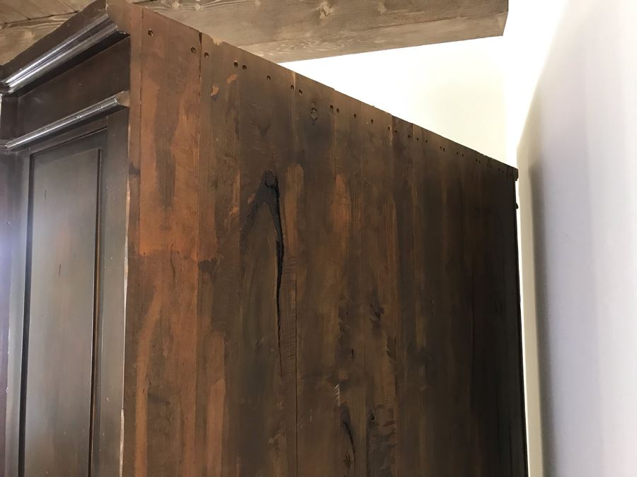 Large Wooden Cabinet With (4) Shelves And Arched Wrought Iron Gate Doors 8'H [Photo 12]