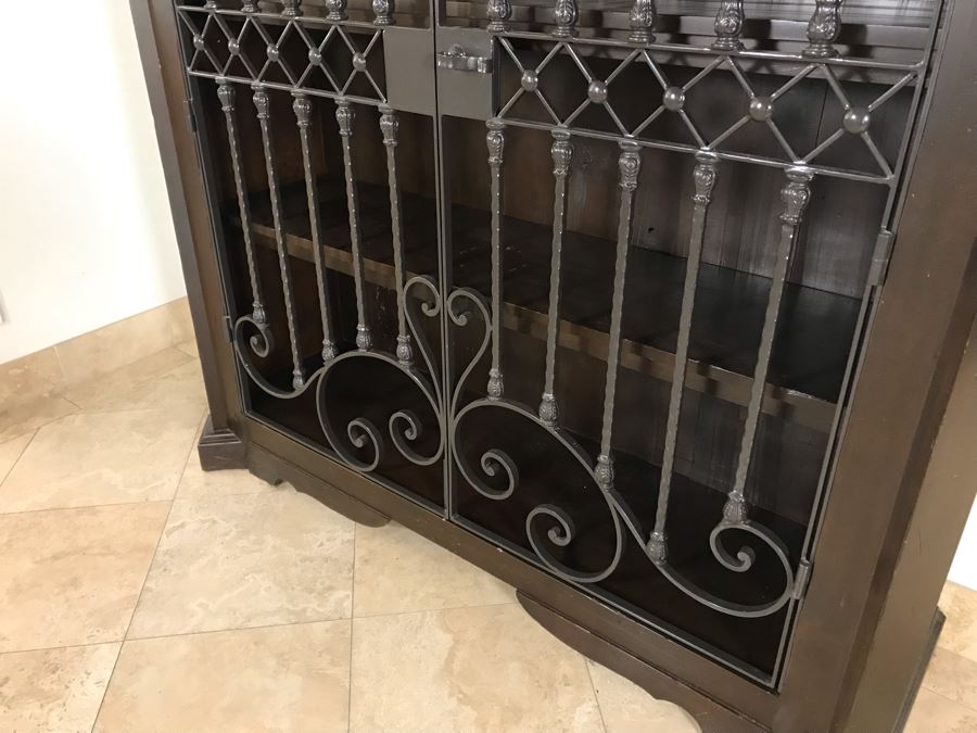 Large Wooden Cabinet With (4) Shelves And Arched Wrought Iron Gate Doors 8'H [Photo 8]