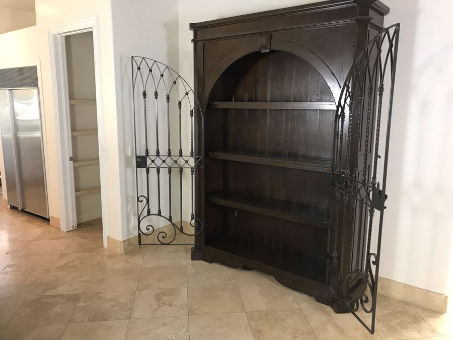 Large Wooden Cabinet With (4) Shelves And Arched Wrought Iron Gate Doors 8'H [Photo 11]