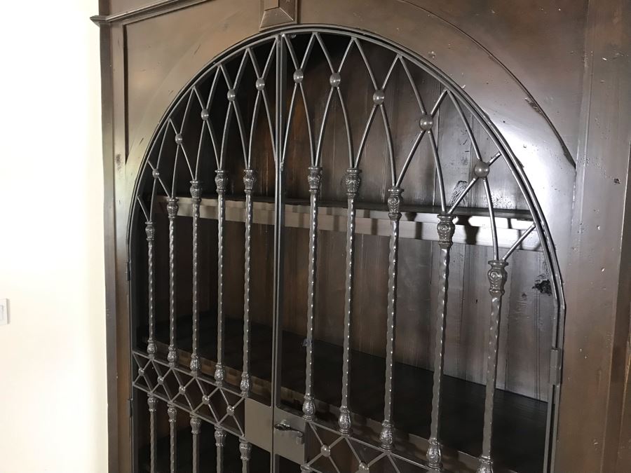 Large Wooden Cabinet With (4) Shelves And Arched Wrought Iron Gate Doors 8'H [Photo 7]