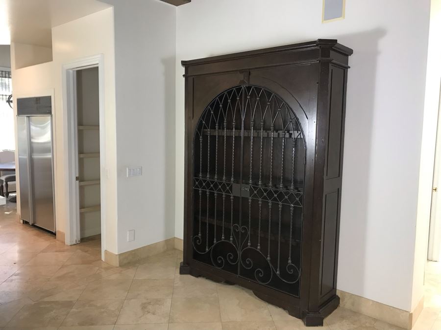 Large Wooden Cabinet With (4) Shelves And Arched Wrought Iron Gate Doors 8'H [Photo 4]